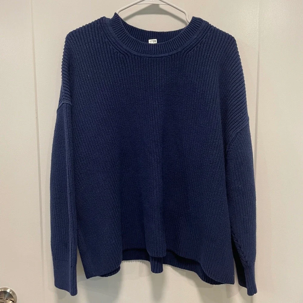 Banana Republic Mens Navy Blue Shaker Stitch Cotton Crewneck Sweater Size M